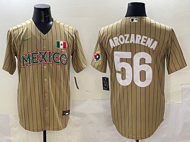 Men Mexico #56 Arozarena Brown Stripe Joint Name 2025 Nike MLB Jersey style 7